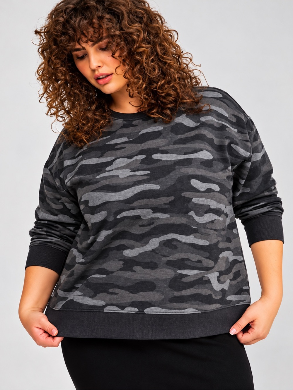 TORRID Plus-Size Gray Camo Crewneck Sweatshirt